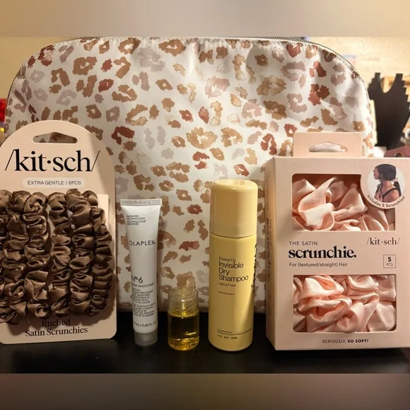 Sonia Kasuk•kit·sch Leopard Print Cosmetic Bag with Hair Care Set - Picture 3 of 3
